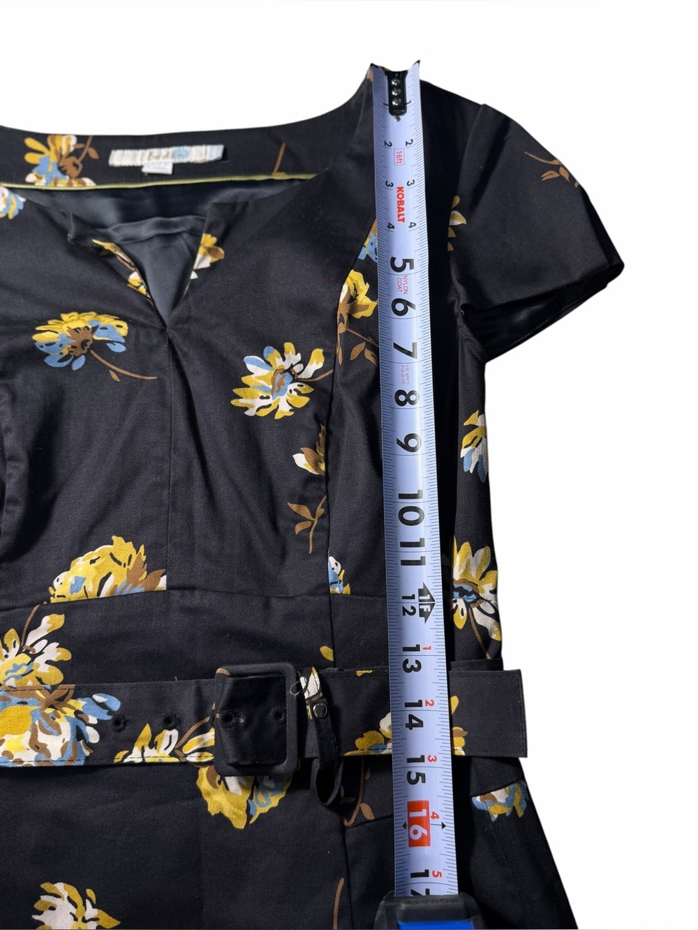 Boden Floral Black Belted Pencil Skirt Dress With Slit And Side Pocket Women 6R - Picture 8 of 14